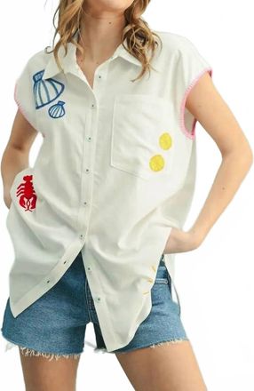 Wishlist Embroidered Button Up Top In Off White