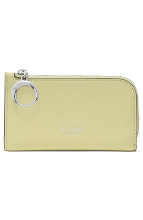 Kate Spade New York small halo fine grain leather zip wallet in Pale Citron at Nordstrom
