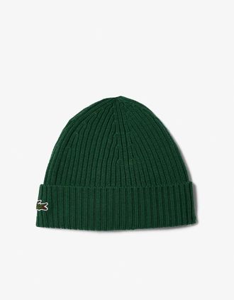 Lacoste Mens Lacoste Mens Rib Knit Brushed Wool Beanie - Green