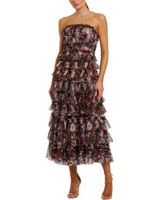 Mac Duggal Strapless Micro Ruffle A Line Midi Dress