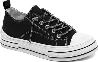 SUGAR Womens Canvas Sneakers, Low-Top Casual Fashion Tennis Shoes with Cushioned Insole and Flexible Rubber Outsole for Everyday Walking - Awesome, Black Ca