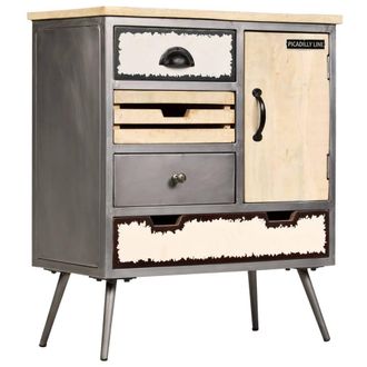 Berkfield Home Sideboard Solid Mango Wood & Steel 65x33x76 cm in Grey | Size: 65 x 33 x 76 cm
