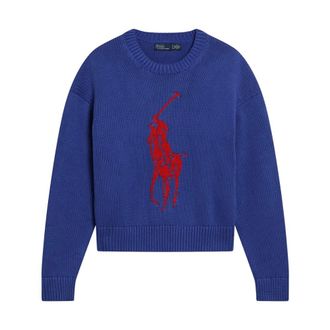 Polo Ralph Lauren Round-neck Knitwear, female, Blue, Size: L Big Pony Crewneck Jumper