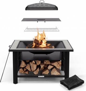 Blumfeldt Blumfeldt Merano Avanzato 3-en-1 Cuenco De Fuego Con Funci&oacute;n De Parrilla Se Puede Utilizar Como Una Mesa 87 X 87 Cm