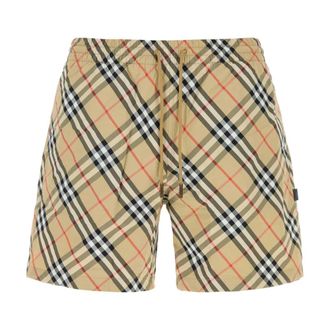 Burberry Beachwear, male, Beige, Size: M Printed Nylon Check Swim Shorts