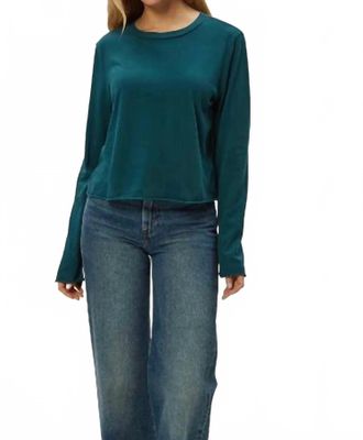 Michael Stars Aiko New Jersey Long Sleeve Raw Hem Crew Tee In Rainforest