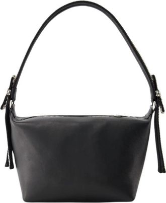 Kara Zwarte Leren Dubbele Strik Pouch - Dames - Schoudertassen - Zwart - ONE Size - Katoen - Tassen