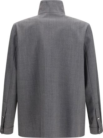Valentino Mens Moulin&eacute; Wool Shirt Jacket Nero-Grigio Polyester; Ovis Aries Nero/grigio