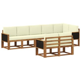 vidaXL Conjunto De Sof&aacute;s De Exterior 8 Pcs Natural Y Crema Poli&eacute;ster Vidaxl