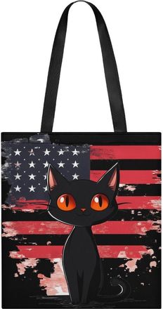 Generic U.S Flag Cat Tote Bag for Women Men Shoulder Bags Purses Pouch Handbags