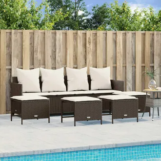 vidaXL Set Comedor De Jard&iacute;n 5 Piezas Y Cojines Rat&aacute;n Sint&eacute;tico Marr&oacute;n Vidaxl