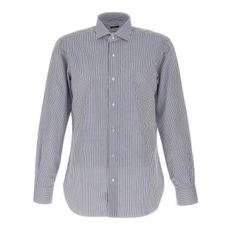 Barba Vertical Striped Cotton Shirt - Heren - Casual Overhemden - Grijs - 5XL - Katoen - Overhemden