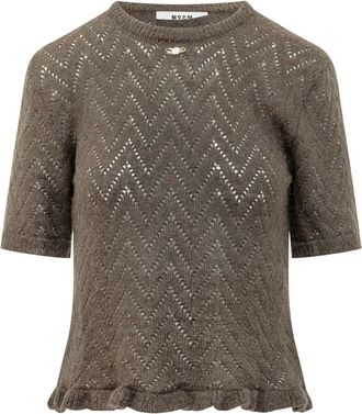 Msgm Korte Mouw Gebreide Top - Dames - Ronde hals truien - Bruin - M - Truien & Vesten