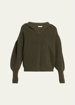 Ulla Johnson Lila Wool Open Knit Sailor-Collar Sweater
