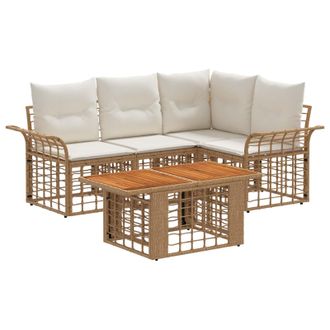 vidaXL Conjunto De Sof&aacute;s De Jard&iacute;n 5 Uds. Natural Y Crema Vidaxl