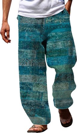 Generic Mens Long Loose Beach Trousers with Printed Breathable Hawaiian Holiday Leisure Mens Straight Leg Summer Trousers Baggy Mens Trousers Loose Outdoor Tr