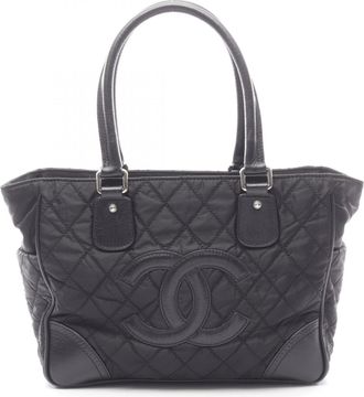 Chanel Black Nylon Leather Handbag Tote Bag (Pre-Owned)