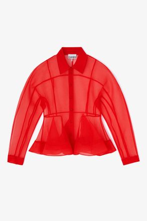 Ganni Red Organza Peplum Shirt - Size 10/12