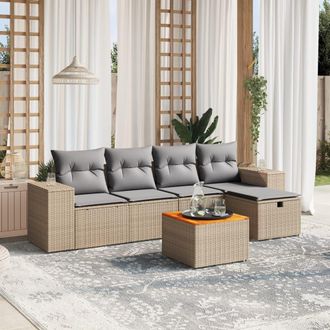 vidaXL Vidaxl - Juego De Sof&aacute;s Jard&iacute;n Con Cojines Beige Mezcla 6 Pzas Rat&aacute;n Pe