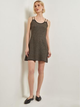 Misook Modern Fit A-Line Curb Chain Double Strap Knit Mini Dress