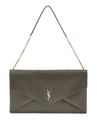 Saint Laurent Cassandre kleine leren clutch - Bruin