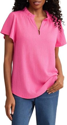 Jones New York Crinkle Flutter Sleeve Top in Dutch Pink at Nordstrom, Size X-Large