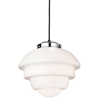 Netlighting Art 1 Light Ceiling Pendant Chrome Opal White Glass E27 in Grey
