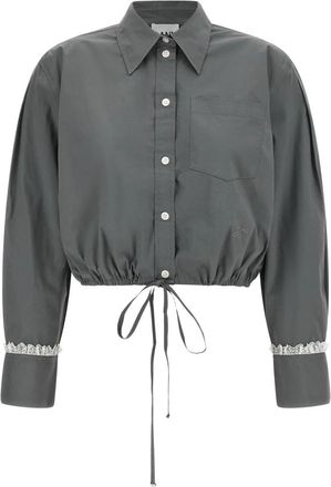 Ganni Cropped Shirt - Dames - Overhemden - Grijs - XS - Katoen - Overhemden