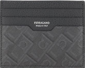 Ferragamo Mens Leather Cardholder Grey Patterned Medium Calf Umbrellas Accessory