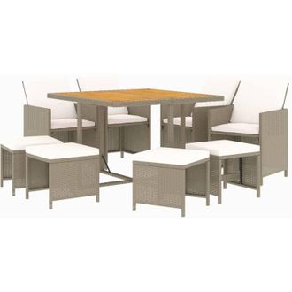 vidaXL Set Comedor De Jard&iacute;n 9 Pzas Con Cojines Rat&aacute;n Sint&eacute;tico Beige Vidaxl