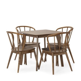 HOMN Juego de mesa 80x80 cm y 4 sillas de comedor color nogal