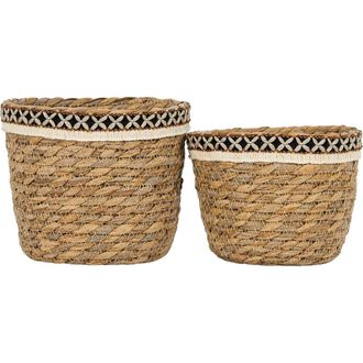 Foreside Home And Garden Set of 2 Embroidered Rim Baskets Natural Seagrass & Jute in Brown at Nordstrom