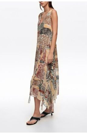 Bimba & Lola Lace Irregular Fluid Dress With Frayed Details in Lace Print Ivory at Nordstrom, Size Medium Eu