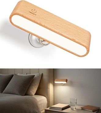 OEM L&aacute;mpara De Pared Led De Madera, Peque&ntilde;a, Funciona Con Pilas Recargables, Ideal Para Dormitorios Y Salas De Estar, Color Madera Natural