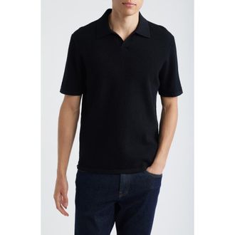 Nn.07 Paul 60016 Johnny Collar Textured Cotton Polo in Black at Nordstrom, Size Xx-Large