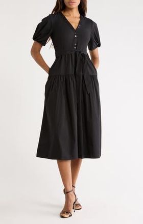 Derek Lam Natalia Mixed Media Dress in Black at Nordstrom Rack, Size Medium