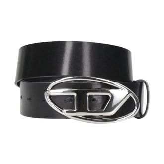 Diesel Accessoires, Dames, Zwart, 90 CM, Zwarte Leren Riem met Ovaal Gesp