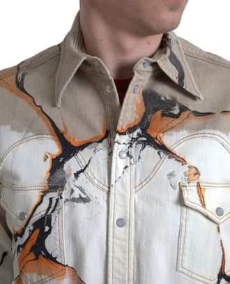 Dolce & Gabbana Mens Multicolor Cotton Collared Denim Shirt Elastane