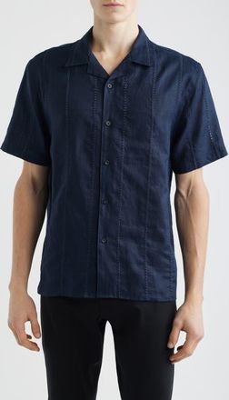 Vince Eyelet Linen Button-Up Shirt in Coastal at Nordstrom, Size Xx-Large