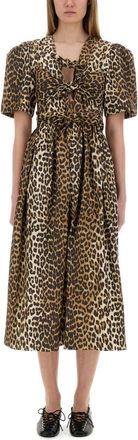 Ganni Leopard Print Midi Dress-Donna