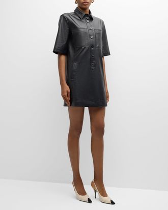 Veronica Beard Koulis Vegan Leather Shirtdress