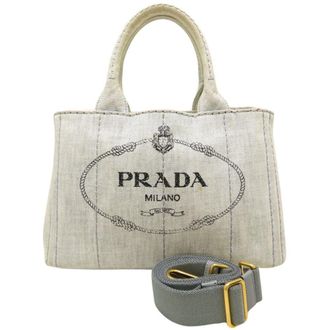 Prada Canapa Bianco White Denim Handbag Tote Bag (Pre-Owned)