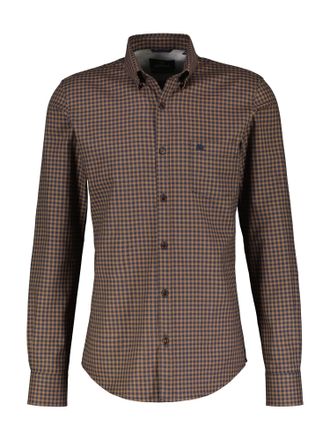 Lerros Langarmhemd LERROS LERROS Karohemd mit Dobby-Struktur, Herren, Gr. S, braun (hazel braun), 100% Baumwolle, regular fit, Hemden Langarmhemd