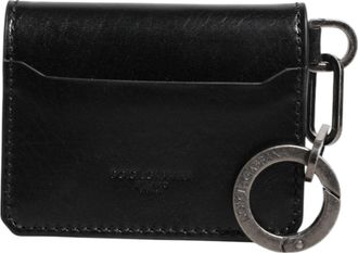 Dolce & Gabbana Mens Wallet Black Leather Logo Embossed Key Chain Card Holder Horse