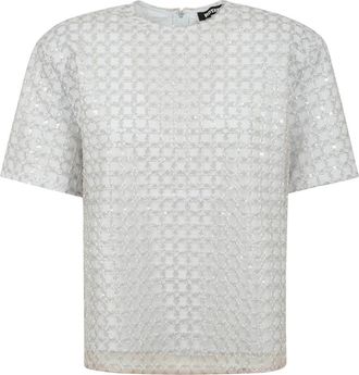 Rotate Beaded Oversized Top - Dames - T-shirts - Beige - XS - Polyester - Tops