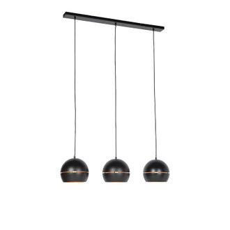 QAZQA Industrial L&aacute;mpara Colgante De Dise&ntilde;o Negra Con Interior Dorado 3 Luces - Buell Acero Alargada /redonda Adecuado Para Led Max. 3 X 40 Watt - Qazqa