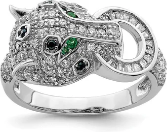 Diamond2Deal Sterling Silver Rhodium-plated Polished Cubic Zirconia Cheetah Ring