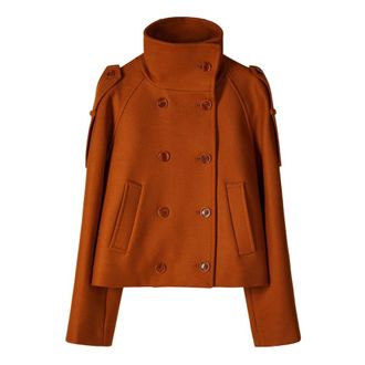 Patrizia Pepe Abrigo Corto Cruzado con Cuello Alto - Coats - Mujer - Marr&oacute;n - M