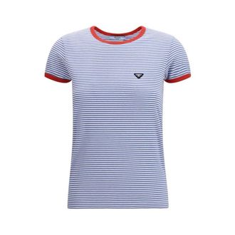 Prada T-Shirts, female, Blue, Size: M Cotton Crew Neck T-Shirt