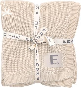 Fragile Chunky Knit Blanket with Floral Embroidery in Dark Almond at Nordstrom